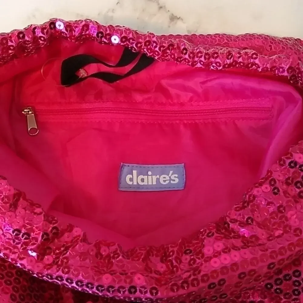 Claire's Dance Bag Pink Sequined Draw String Think First Dance Later